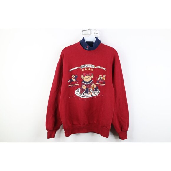 Vintage Tops - Vintage 90s Streetwear Womens Medium Faded Heart Bear Turtleneck Sweatshirt USA